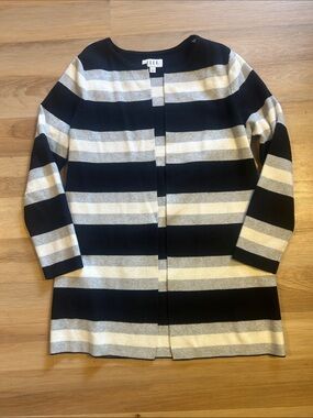 ELLE Black and Cream Striped Open-Front Cardigan